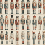 Festive nutcracker pattern design in rows, featuring red, blue, and beige hues.