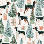 Festive holiday dog pattern with watercolor pointer dogs and hand-painted Christmas trees.