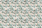 Watercolor Christmas pattern with German Shorthaired Pointer dogs and holiday pine trees on cream.