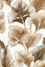 Elegant gold ginkgo leaf botanical pattern with metallic line art on a white background.