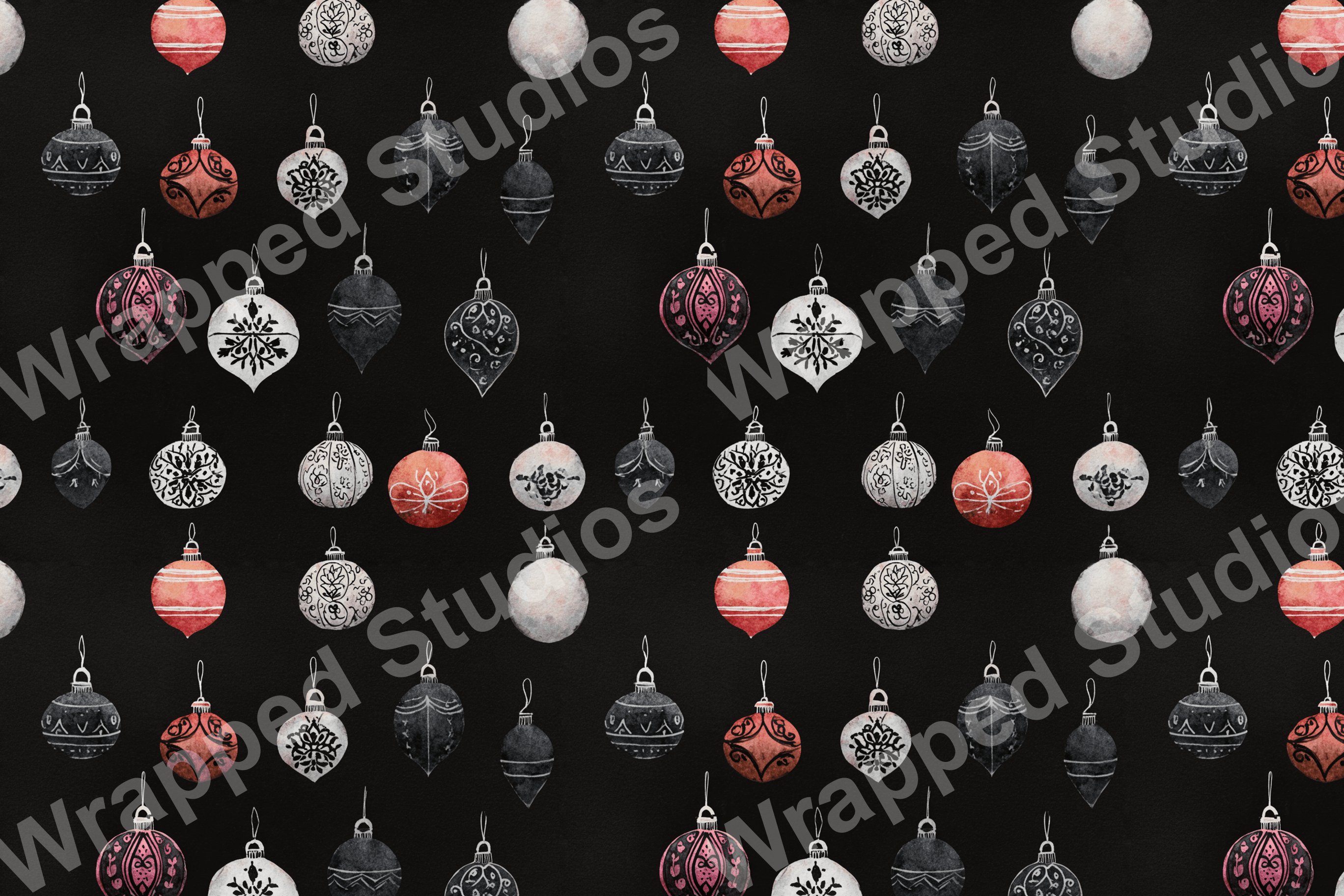 Black, white, and red Christmas ornament pattern with vintage holiday design.