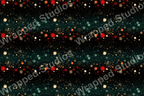 Seamless abstract pattern of scattered circles in red, orange, beige, and teal on dark ground.