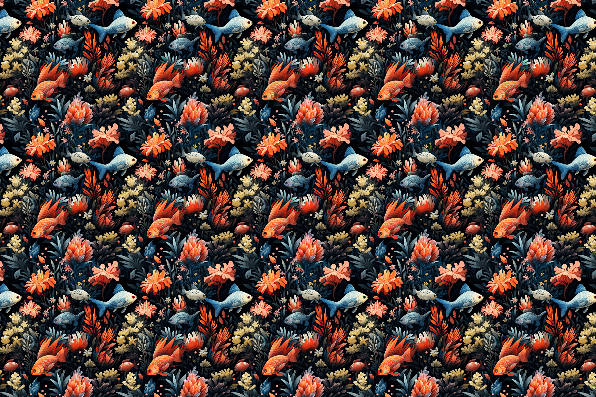 Aquatic Allure: Fish Flora Wrapping Paper