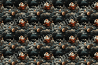 Whimsical vintage Santa Claus pattern with swirling clouds and a starry night sky in dark blue and gold.