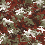 Seamless camouflage pattern with irregular shapes in shades of brown, olive green, and white.