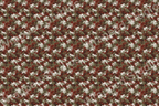 Abstract camouflage pattern in shades of red, white, and olive green.