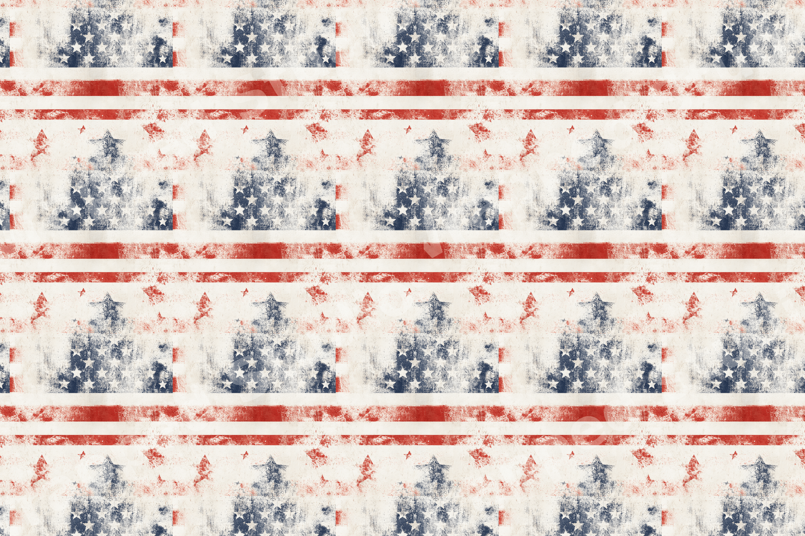 Distressed patriotic pattern featuring red stripes and blue star Christmas trees on a rustic cream background.