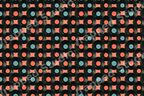 Retro vinyl record seamless pattern featuring black LPs with blue and coral labels on a pink background.