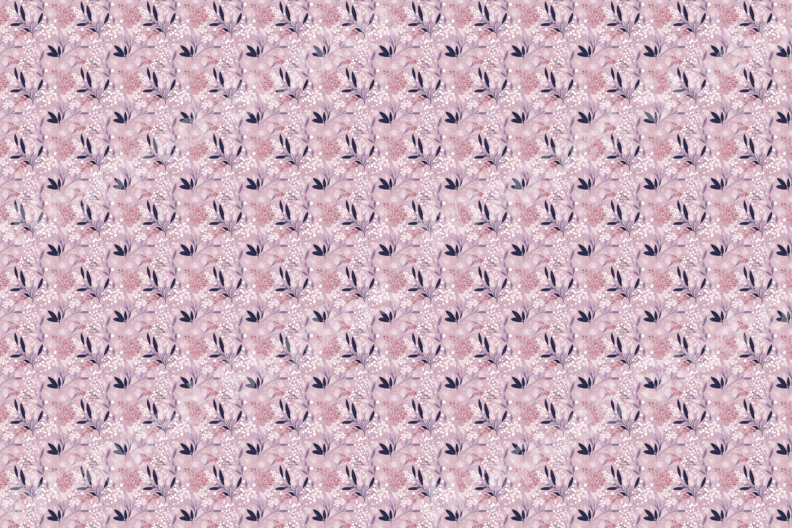 Ditsy floral pattern with berry sprigs and dark foliage on a muted mauve background.