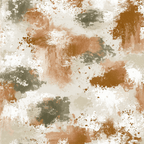 Modern abstract print with earthy terracotta and sage green textured paint brush strokes and splatters.