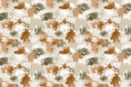 Modern abstract pattern featuring textured brush strokes in earthy terracotta, sage green, and beige.