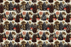 Vintage winter forest pattern featuring evergreen pine trees and red berries in a rustic woodland design.