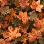 Autumn leaf pattern design with orange and brown foliage on a dark background.