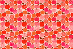 Playful retro apple pattern with illustrated red, pink, and orange fruit on a soft pink background.