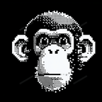 Minimalist black and white retro pixel art monkey pattern with an 8-bit graphic design.