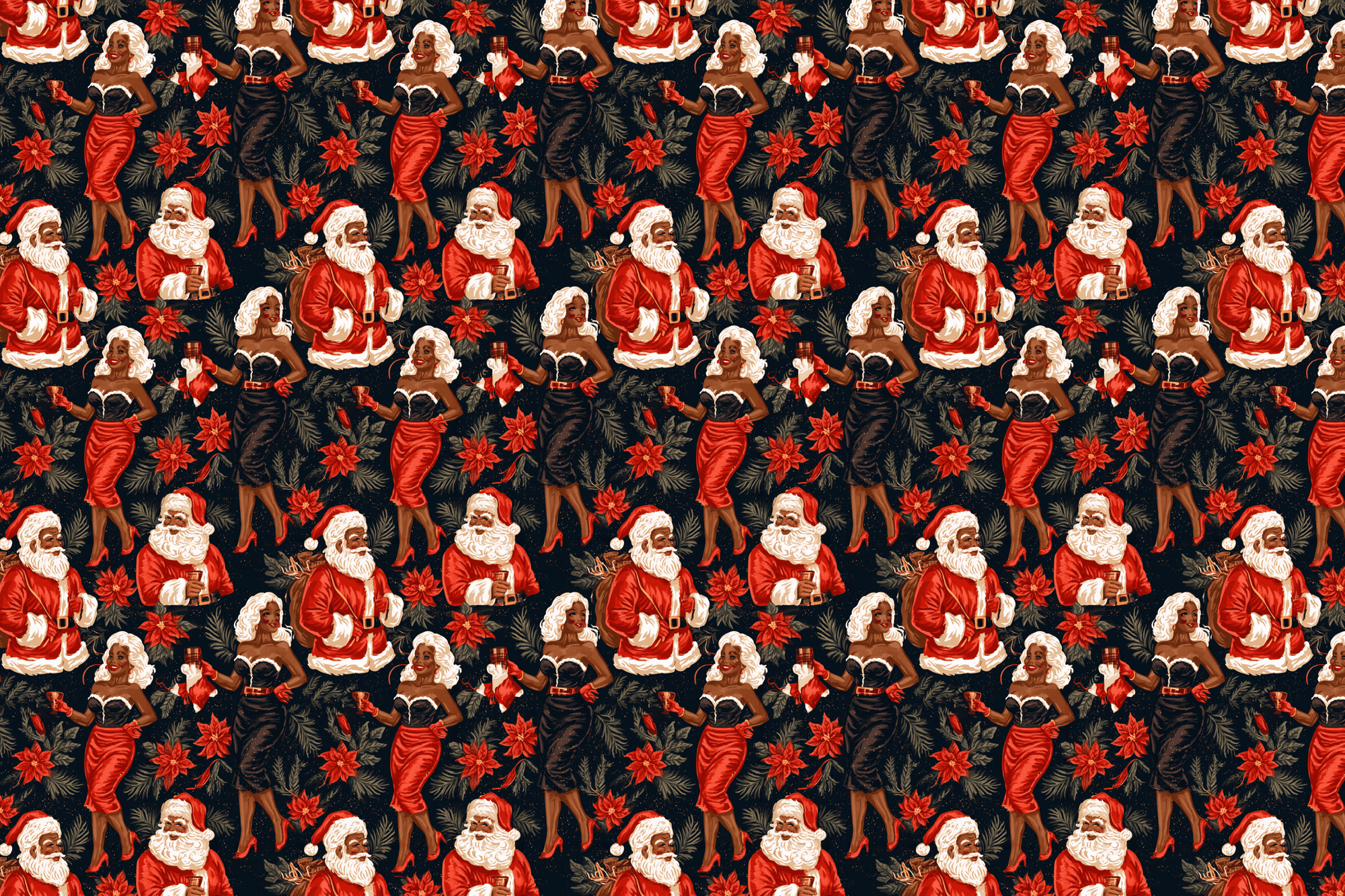Midnight Eggnog: Black Santa Wrapping Paper