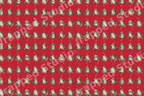 Playful Christmas frog pattern with hand-drawn green frogs wearing Santa hats on a festive red background.