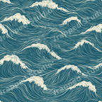 Seamless vintage Japanese wave pattern with cream ocean waves on a teal background.