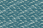 Vintage Japanese style wave pattern with cream ocean wave line art on a teal background.