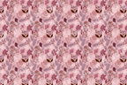 Seamless floral pattern with flowers, berries, and leaves in shades of pink, burgundy, and brown.