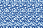 Abstract camouflage pattern in varying shades of blue and white.
