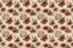 Vintage Christmas pattern with rustic stags, pine needles, and festive red bows on a cream background.