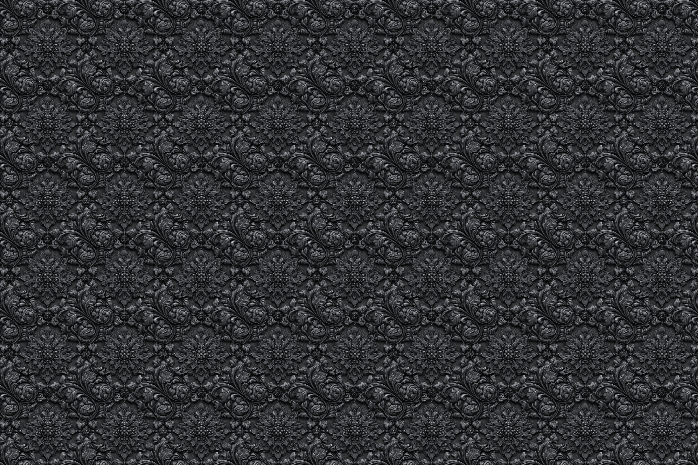 Ornate dark grey gothic damask pattern with seamless vintage baroque floral carvings.