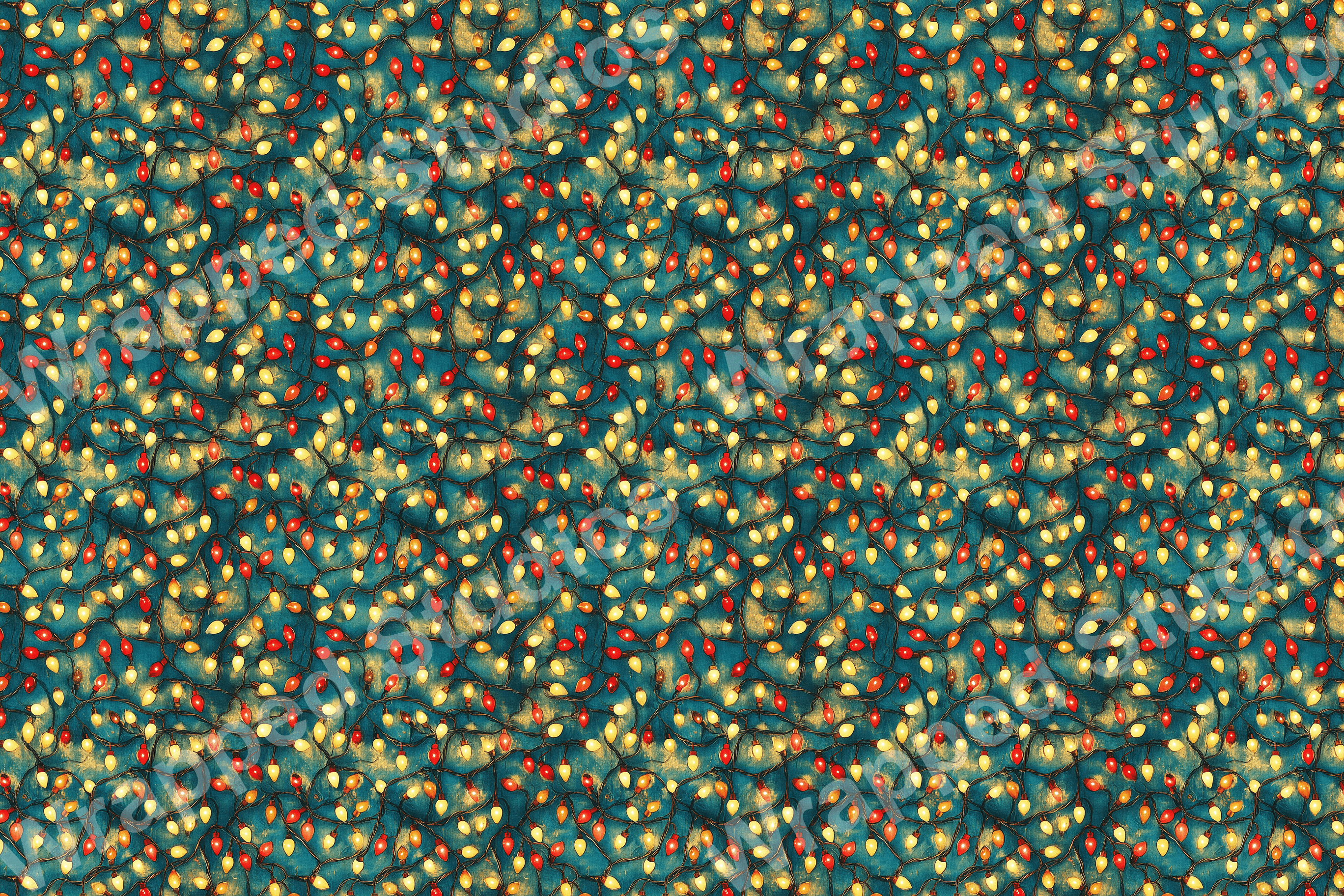 Festive light bulb pattern design in reds, yellows, and teal.