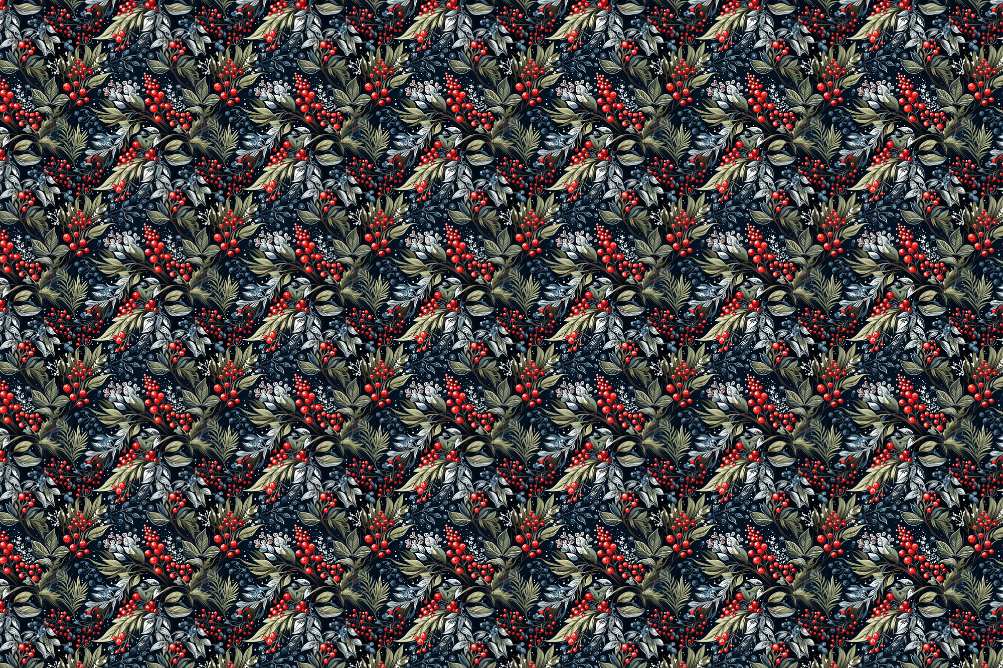 Crimson Berries: Winter Botanical Wrapping Paper