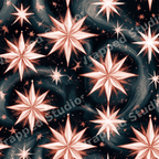 Elegant celestial star pattern with rose gold starbursts on a dark teal galaxy background.