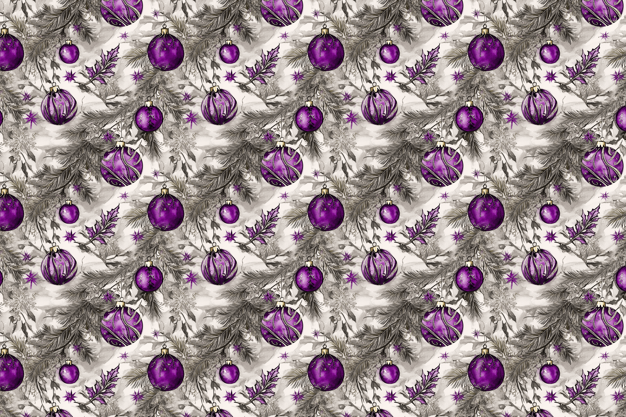 Regal Radiance: Purple Ornament Wrapping Paper
