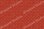 Rust red pattern with stylized white snowflakes and geometric accents.
