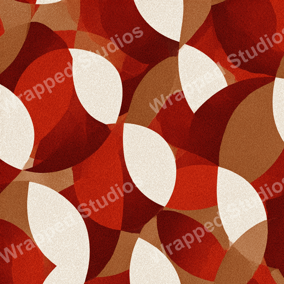 Seamless retro geometric pattern with overlapping leaf shapes in red, tan, and cream.