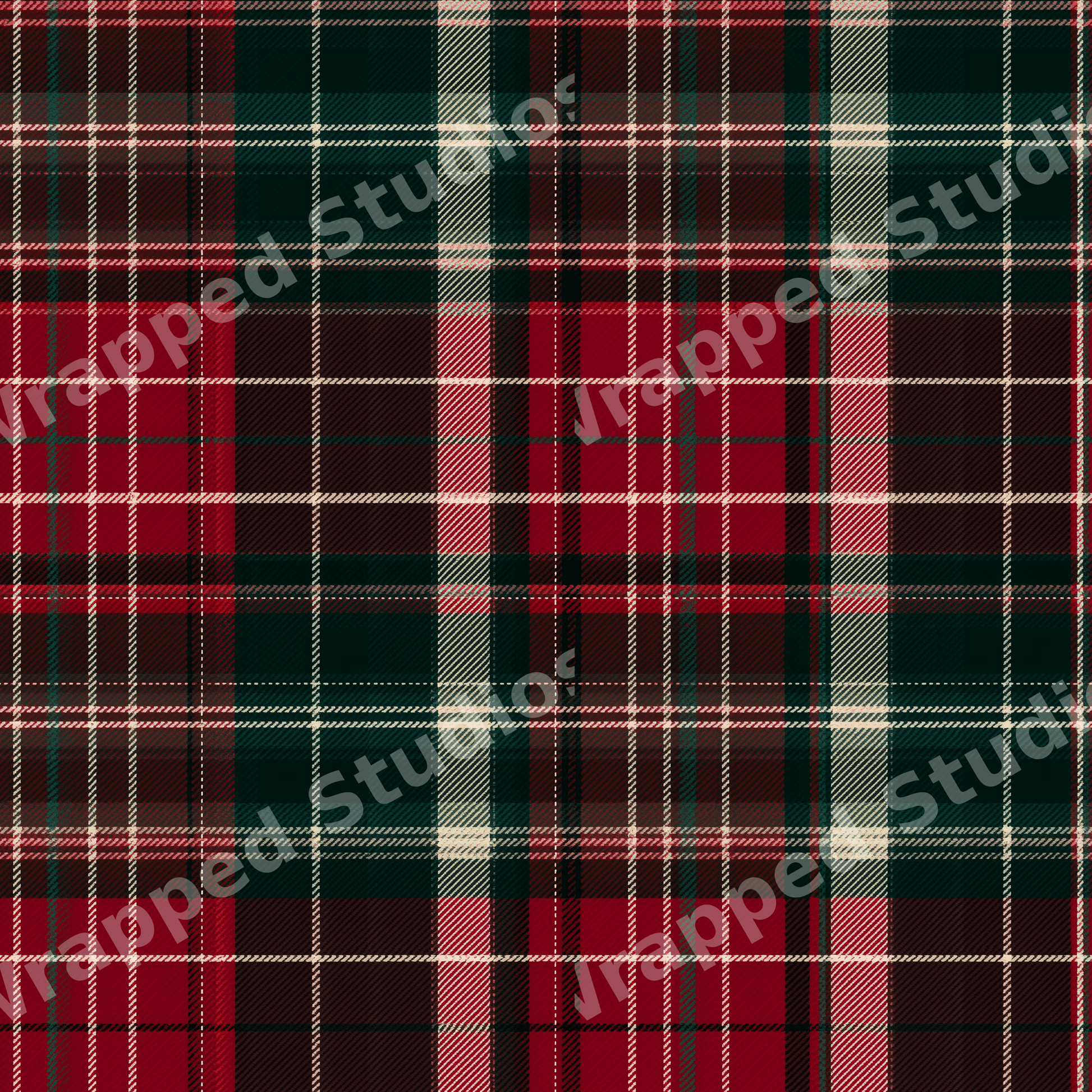 Classic red and green tartan plaid pattern with cream stripes for a traditional holiday look.