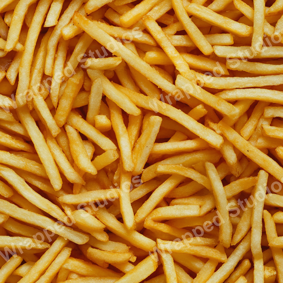 Seamless French fry pattern in shades of golden yellow, creating a playful food-themed print.