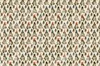 Whimsical Christmas pattern with vintage green frogs in festive hats and pine trees on cream.