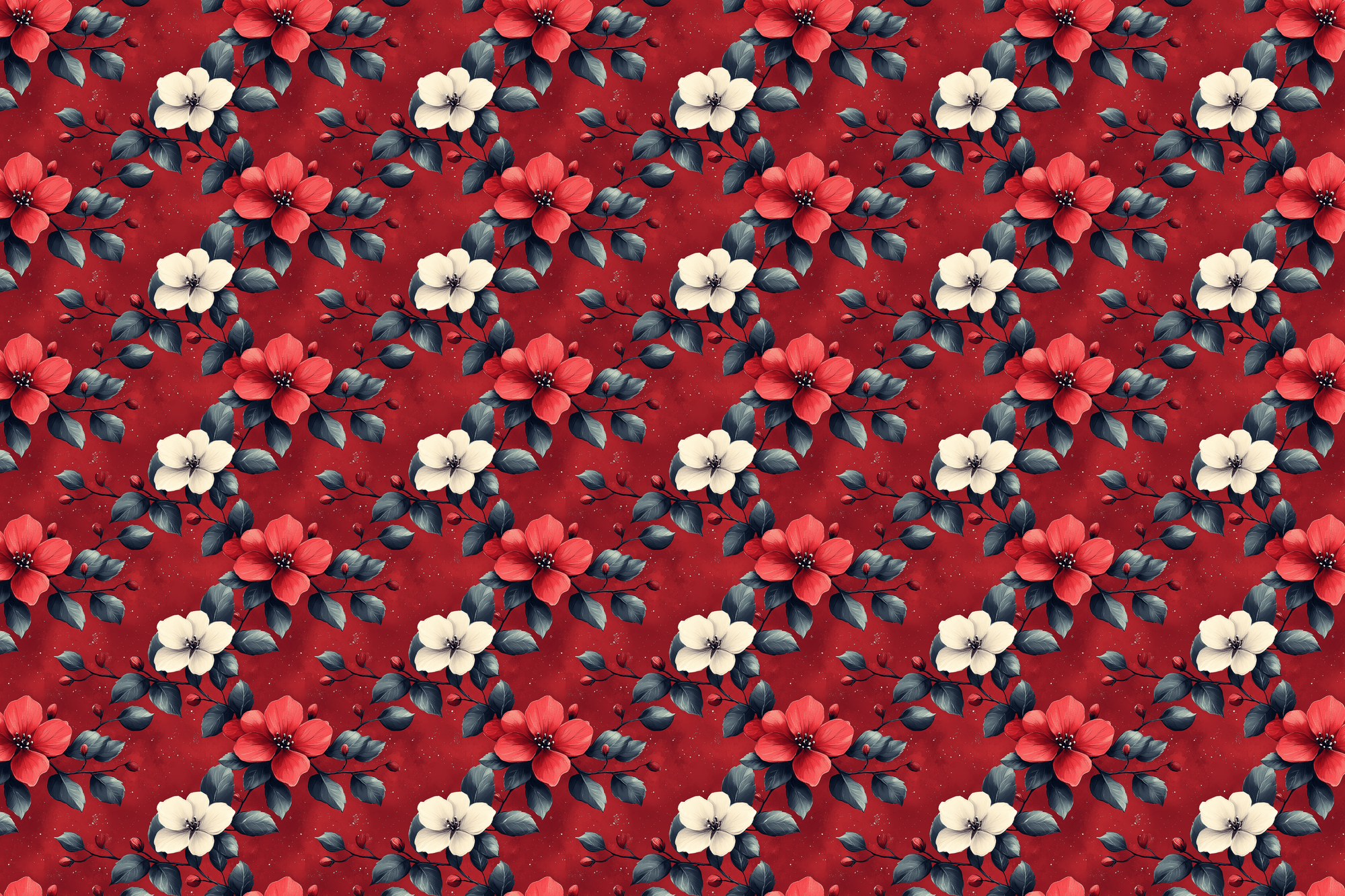 Crimson Charm: Floral Wrapping Paper