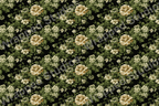 Elegant vintage floral pattern with cream roses and white blossoms on a dark ground.