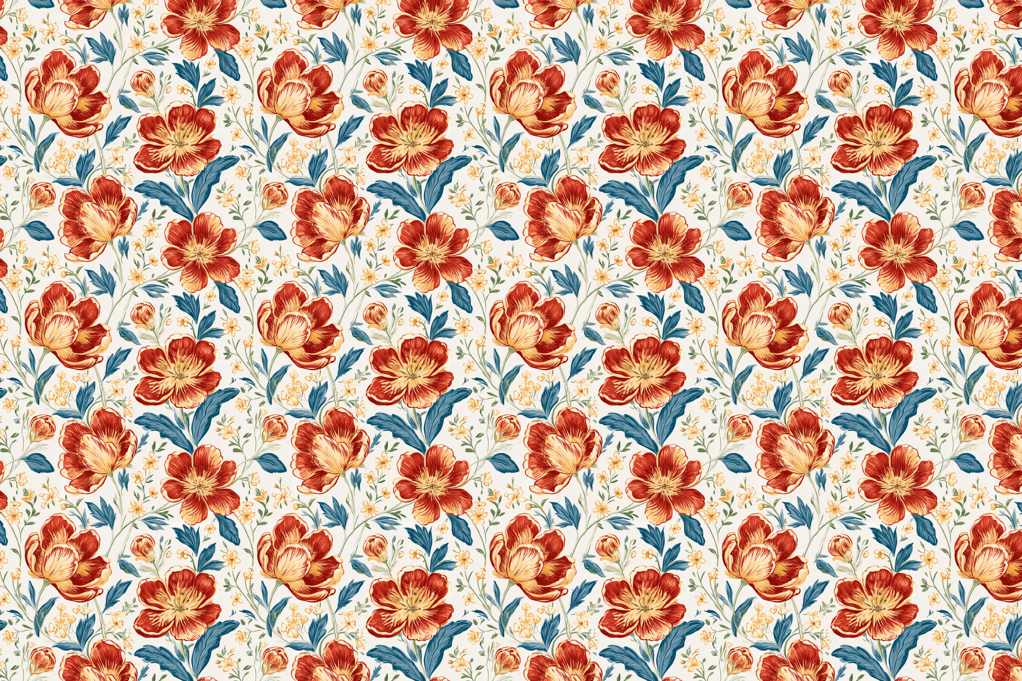 Rusted Scarlet Serenade: Vintage Floral