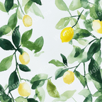 Watercolor lemon tree branch pattern with yellow citrus fruit and green leaves.