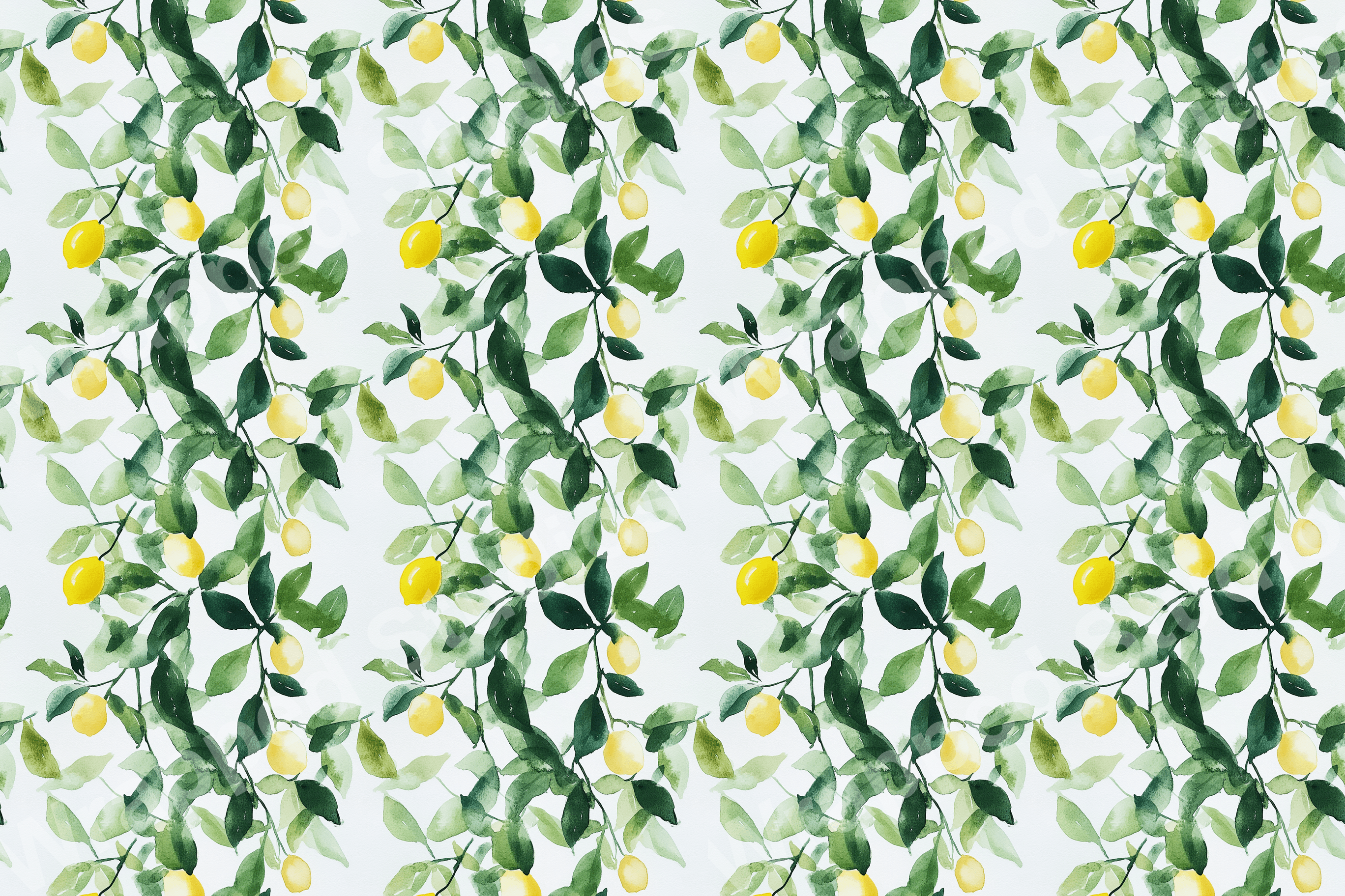 Fresh lemon and leaf botanical pattern in a watercolor style.
