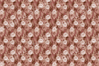Vintage botanical floral pattern with dusty rose and cream roses on a warm terracotta background.