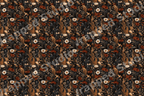 Vintage botanical pattern featuring rust and cream wildflowers on a moody dark background.