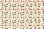 Vintage science pattern featuring hand-drawn laboratory beakers, microscopes, and chemical atoms on cream.