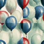 Muted watercolor balloon pattern with red, blue, and cream festive balloons in a seamless print.