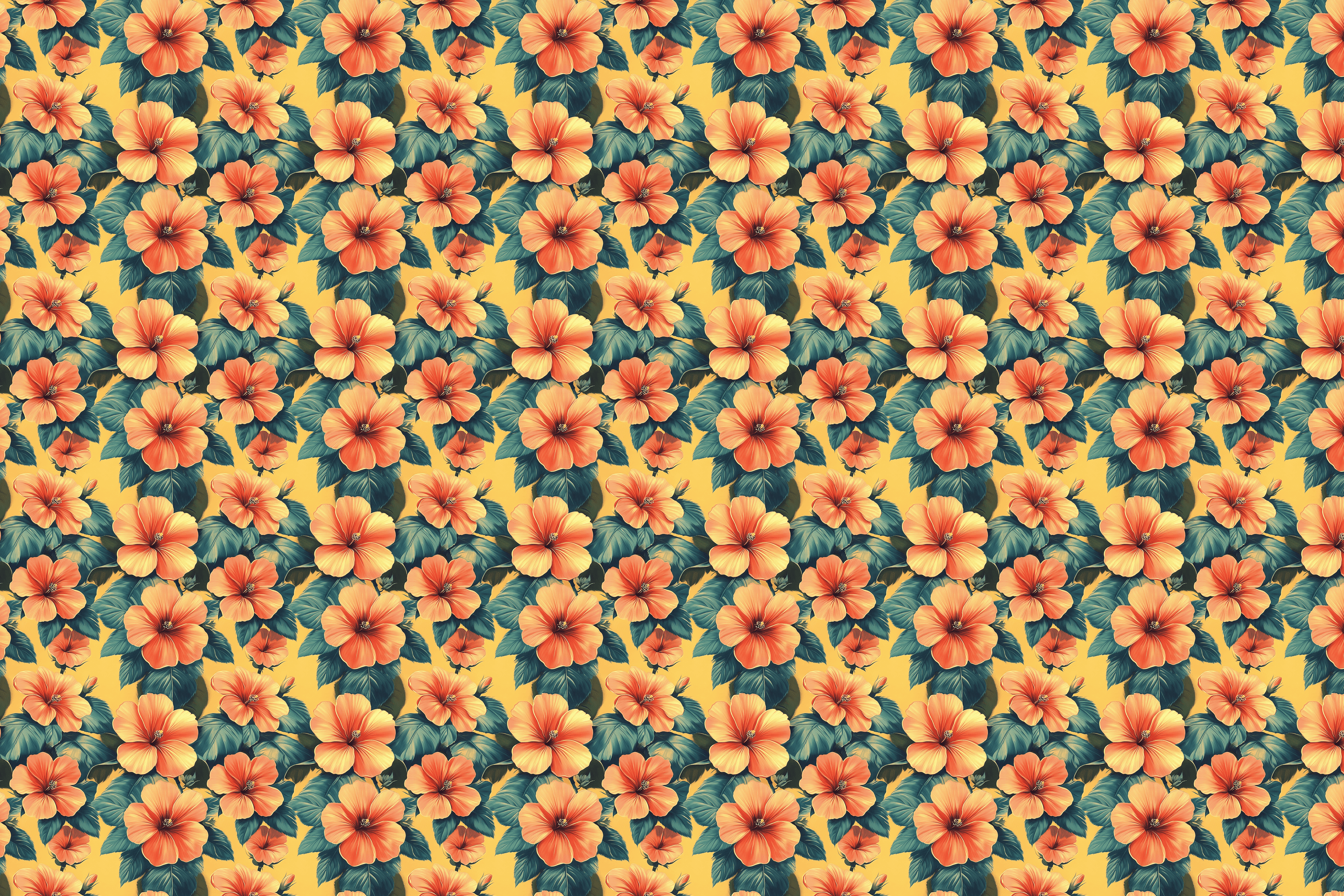 Pattern of tropical orange flowers on a green background. Wrapped Studios wrapping paper