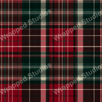 Classic plaid pattern design in shades of red, green, and cream.