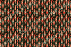 Vintage Christmas elf pattern featuring retro holiday elves in red and green on a dark holly background.