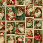 Seamless vintage Santa Claus portrait pattern with nostalgic antique Christmas illustrations in muted colors.