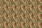 Vintage Santa Claus pattern featuring a collage of antique Victorian Christmas illustrations in red and green.